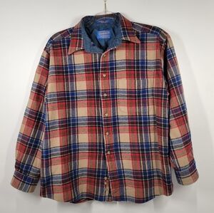 Pendleton Beige, Red, and Blue Plaid Button Down Shirt
